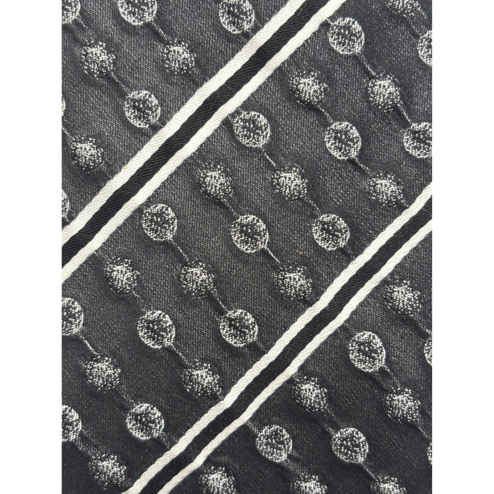 Emilio Ponti 100% Silk Classic Necktie Black Gray Striped Geometric Dot Pattern - Picture 3 of 5